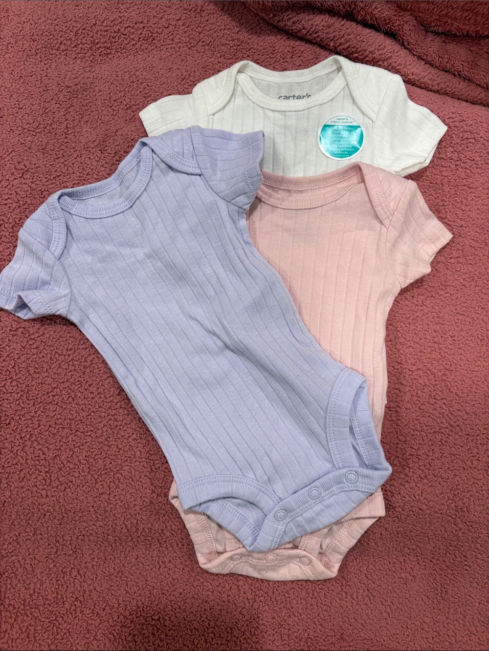 Carter's Ribbed Short-Sleeve One-Piece Set — White, Pink, Lavender